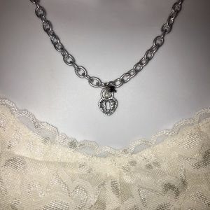 Heart pendant on silver chain w/crystals NWT